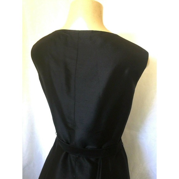 Lafayette 148 Taffeta Dress Fit Flare Black Belted - Picture 5 of 6